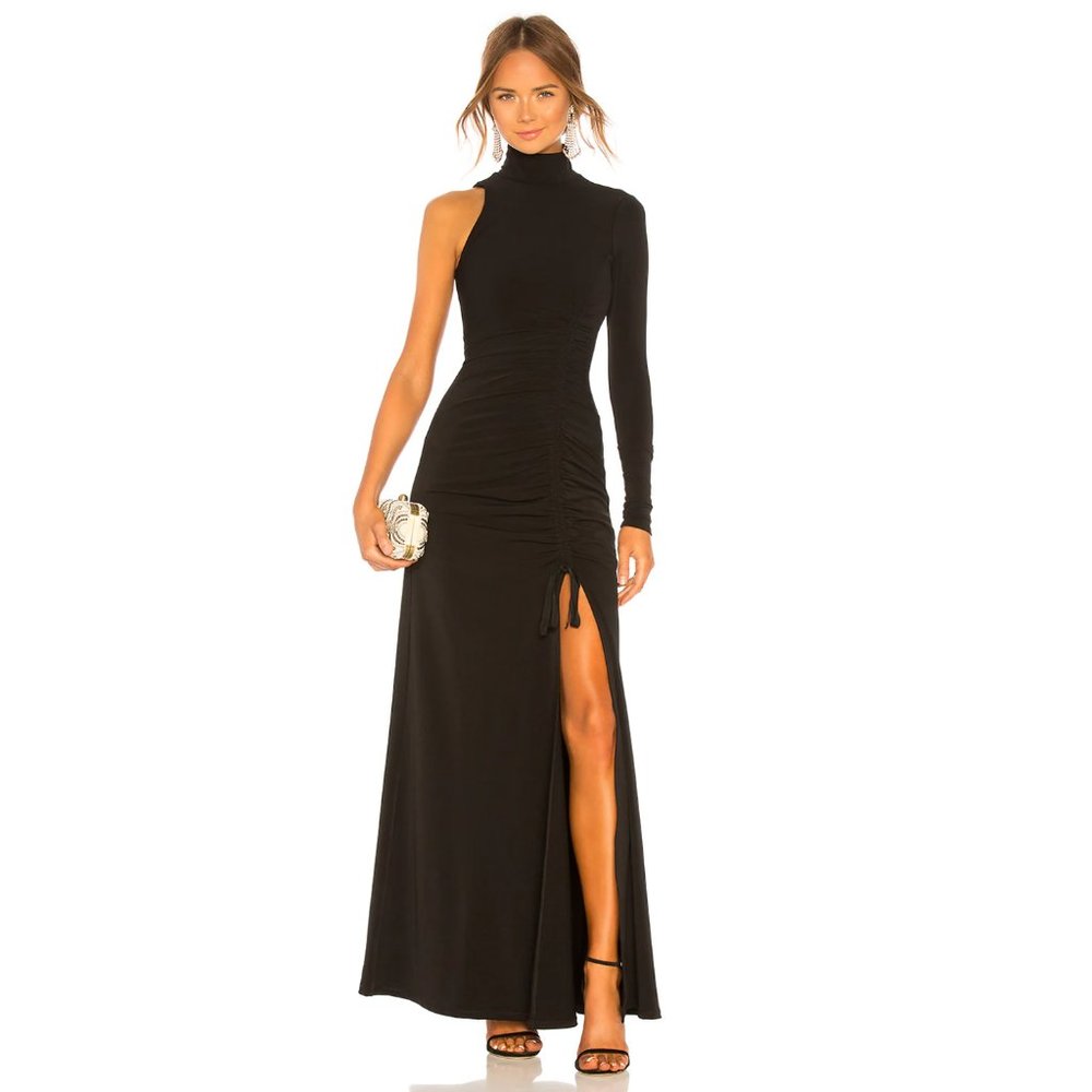 Cinq A Sept Black Solid Francoise One Sleeved Maxi Gown